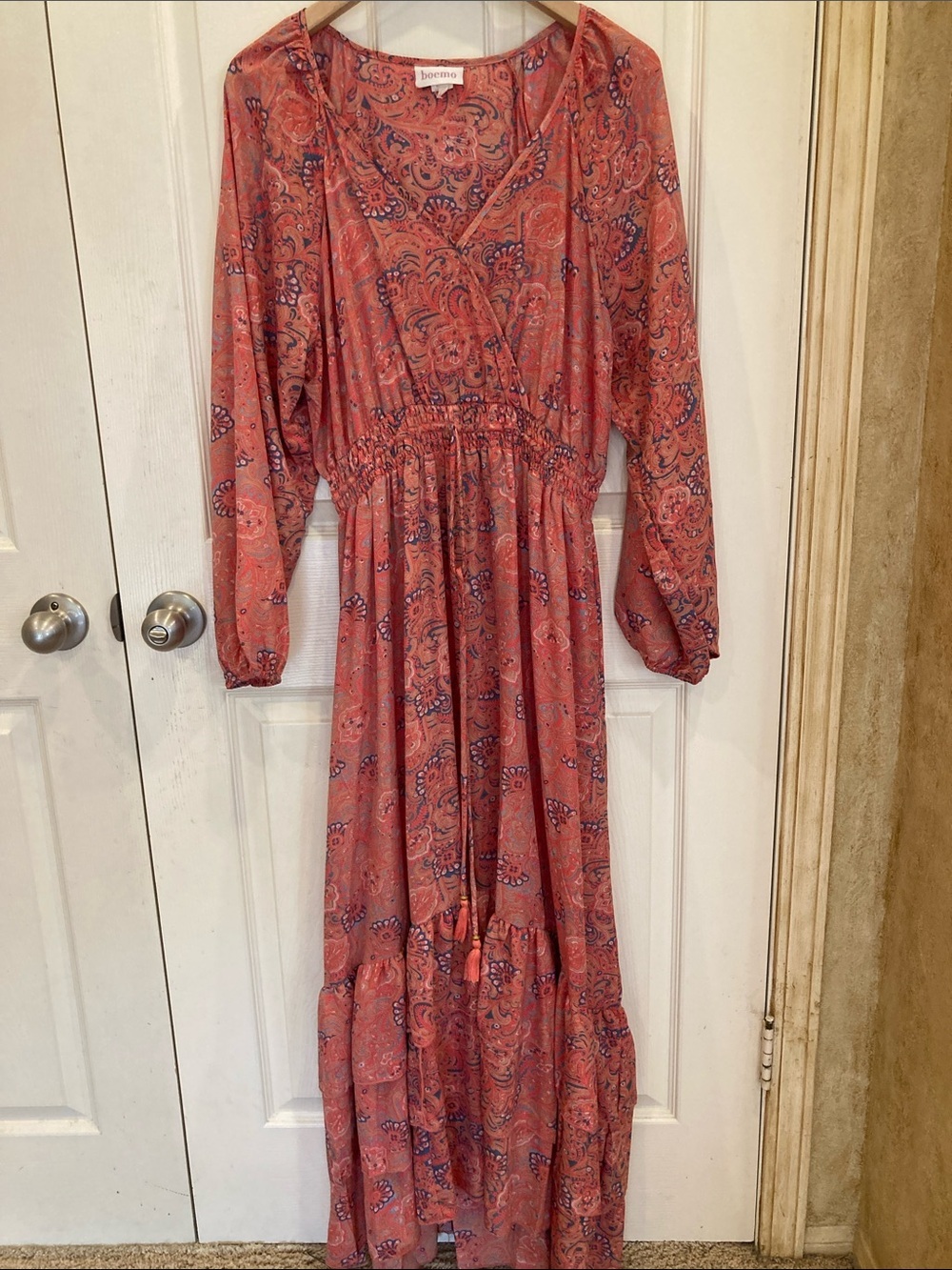 Anthropologie Coral Paisley Maxi Dress Women’s Boho Summer Long Dress